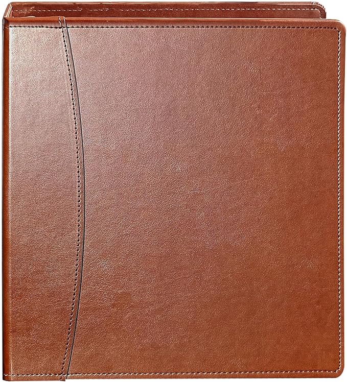Vintage Faux Leather 3-Ring Binder, 2-Inch Spine, Round Ring, Fits Letter Size 8.5" x 11" Paper, Built-in Interior Pockets, Professional Document Binder (Brown, 2 Inch)