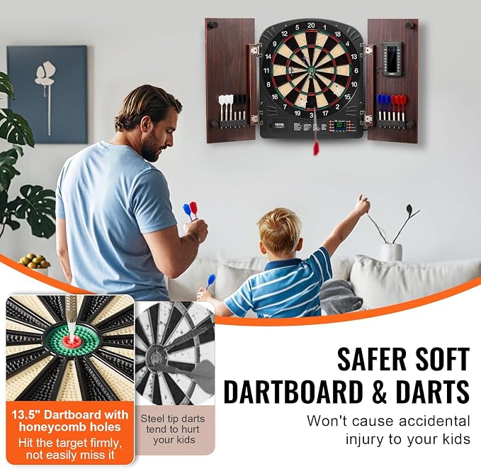 VEVOR Dart Board Cabinet Set, Multiple Styles Ready-to-Play Bundle Official Size, Steel Tip Dart Hideaway Cabinet, Features Easy Assembly, Complete with All Accessories, Perfect for Cricket Games