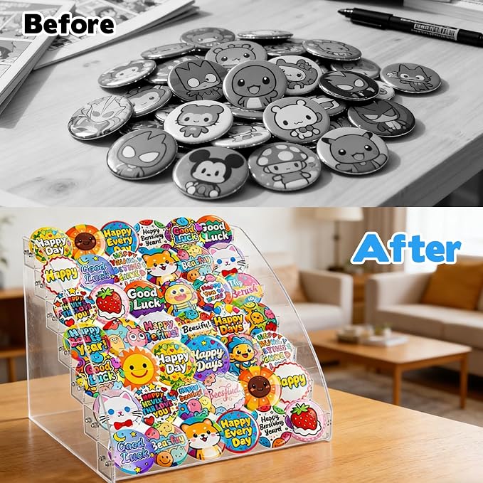 2 Pack 7 Tier Transparent Acrylic Button Pins Organizer Stand Versatile Clear Acrylic Large Capacity Storage Organizer Tray Display Box for Button Pins Badges Glasses Makeup Nail Polish Graded Cards
