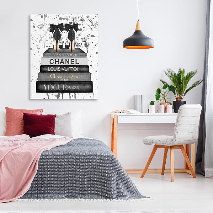 Glam Fashion Books and Heels, 36 x 48 Inch Canvas Wall Art | Stupell Industries · By Amanda Greenwood · Ready to hang · Chic gift for fashion lovers · Made in USA