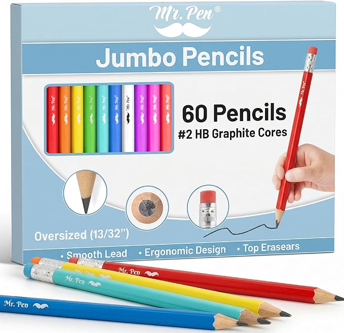 Mr. Pen- Jumbo Pencils, 60 pcs, Preschool Pencils, Large Pencil