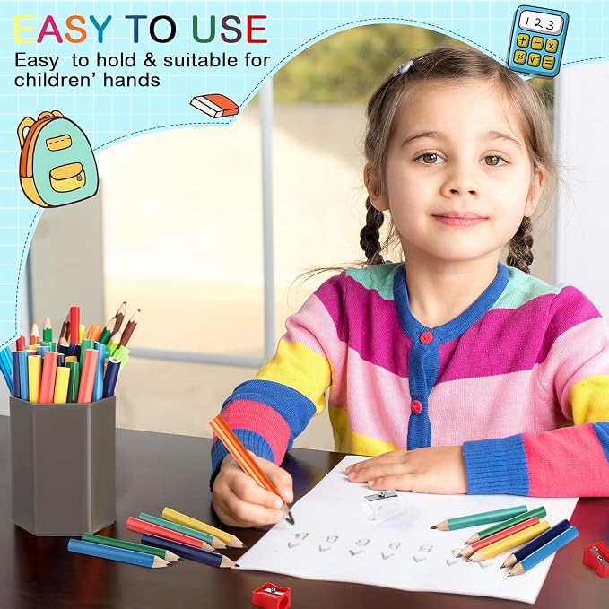Spakon 96 Pcs Triangle Short Fat Pencils for Kid Bulk Back to School Gift