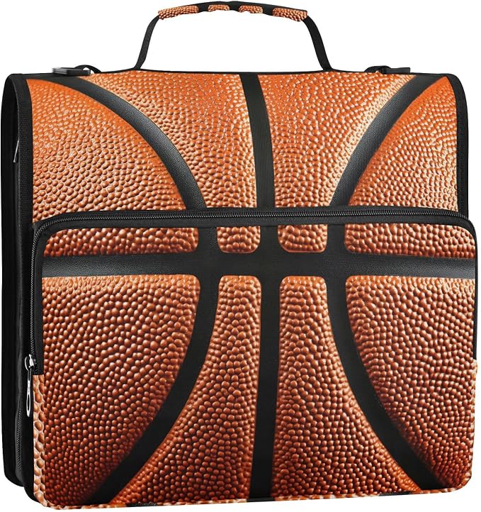 Basketball Ball Skin 3 Ring Binder Bag 1.5 inch Binder Organizer with Zipper Shoulder Strap 500 Sheet Documents Storage for School Office