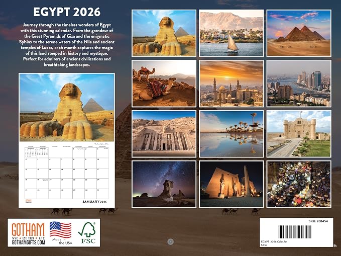 Egypt Calendar 2026 Monthly Wall Calender 12 Month | American Made In The USA