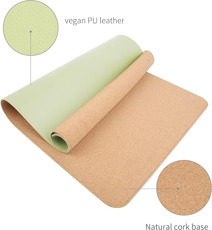 RENMTURE Dual-Sided Mouse Pad, Natural Cork & PU Leather Large Desk Pad for Office and Home Work, Desk Protector Non-Slip, Waterproof, Easy Clean (Light Green, 36"x17")