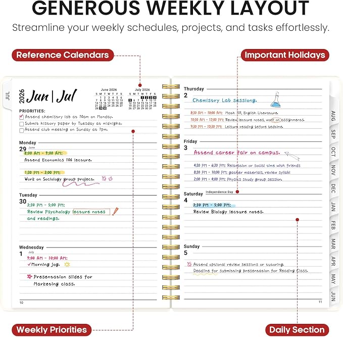 Taja Planner 2026-2027, Jul 2026-Jun 2027 Monthly & Weekly Calendar Planner | 6.3" x 8.5", Hardcover Academic Calendar, Teacher Student Agenda Book with Tabs, School Office Supplies, Floral Gallery