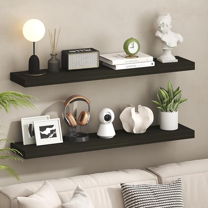 Furinno Tanna Floating Shelves for Wall Set of 2, 9 x 47 Wall Shelf, Wall Mounted Floating Shelf with Invisible Bracket, 2-Inch Thick, for Bathroom, Living Room, Bedroom, Home Office, Tobacco Oak