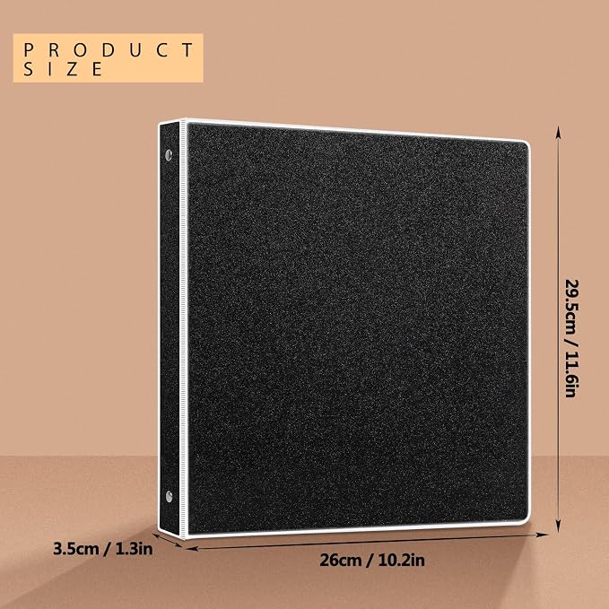 NatureTouch 3 Ring Binder, Glitter 1 Inch Organizer (10.5'' x 11.5'') Holds 8.5’’ x 11’’ Letter Size 300 Pages, Waterproof Durable View Binder, 1 Pack, Black