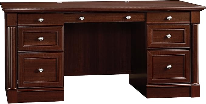Sauder Palladia Office Desk with Drawers, Executive Desk with File Cabinet Storage, Cable Management, Keyboard Tray, in Select Cherry Finish