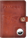Brown Binder, Genuine Leather Passport Holder, Passport Cover with Air Tag Slot, Men's Travel Document Organizer, SIM Slot Travel Passport Wallet