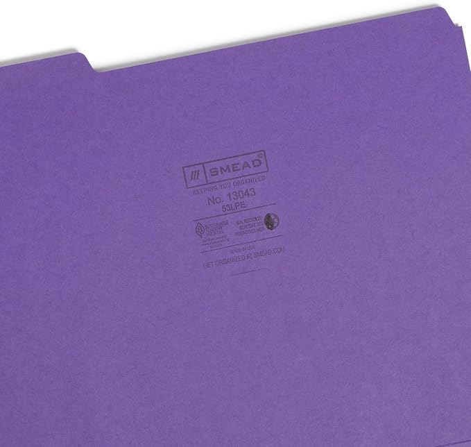 Smead Standard File Folders, 100 Count, Purple, 1/3-Cut Tabs, Letter Size (13043)