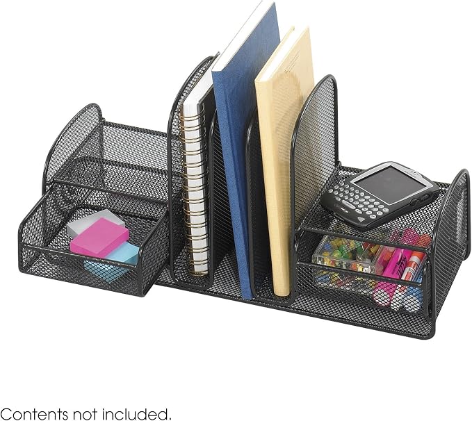 Safco 3263BL Onyx Mesh Desk Organizer with Three Vertical Sections, Two Baskets, Home, Office & Classroom Organization Black, 7.8" x 17" x 6.8"