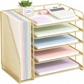 Desk Organizer, 5-Tier Paper Organizer Letter Tray, Gold | Desk Organizers and Accessories, Office Desk Accessories & Workspace Organizers, Desktop File Organizer for Office Supplies