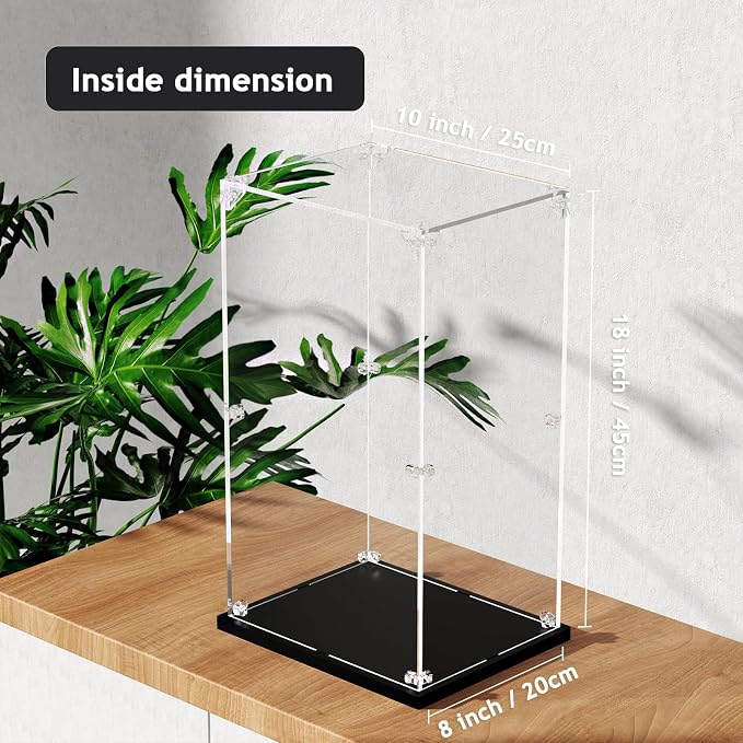 3MM Clear Acrylic Display Case, Easy Assembly Showcase Boxes (10x8x18inch) | dofopo Dust Protection Case for Action Figures and Dolls, Alternative Glass Box for Collectibles Commemorative Gifts