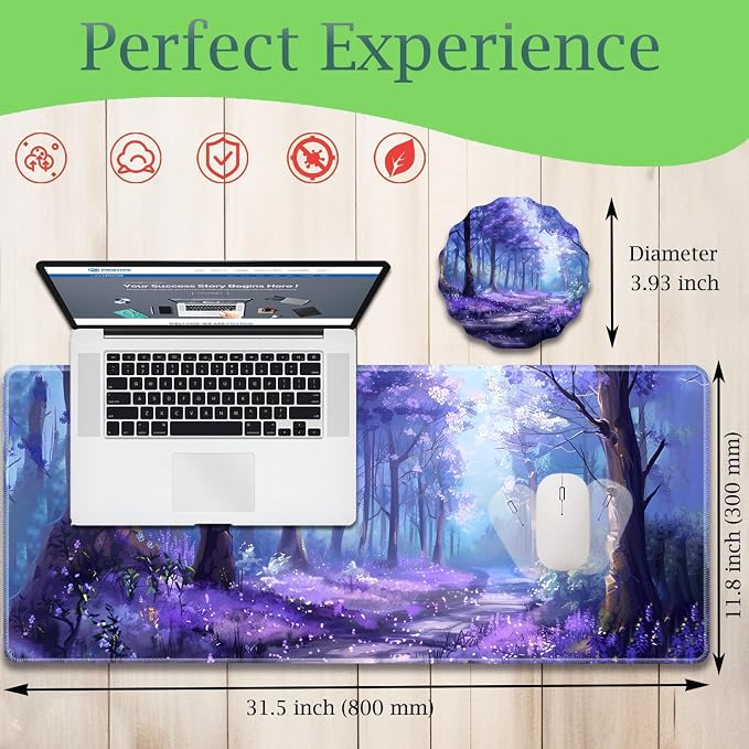 Extended Gaming Mouse Pad 31.5" x 11.8", with Edge Stitching, Non-Slip Rubber Base Keyboard Pad, Suitable for Work, Game, Office, Home and Coasters, Lavender Forest