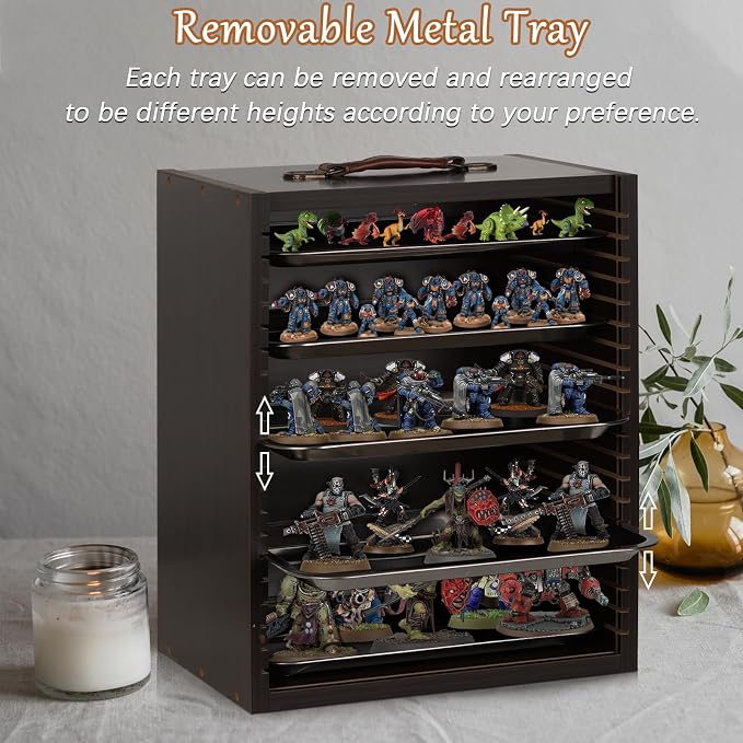 Miniature Carrying Case, Wooden Display Case for Action Figures, Black | Miniature Storage, Miniature Display Case, Miniatures Transport Case, Display Shelf for Collectibles & Mini Figures