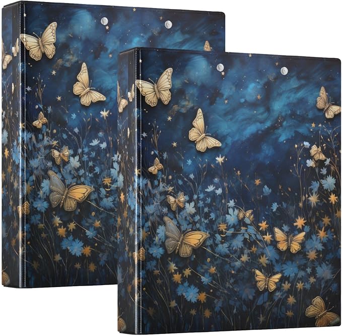 3 Ring Binder, Butterfly at Night File Folder Holds 200 Sheets File Storage for Women Men School Office Supplie