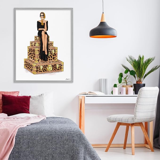 Stylish Gal Suitcases Travel Glam, 24 x 30 Inch Framed Giclée Print | Stupell Industries · By Ziwei Li · Ready to hang · Great for dorms and bedrooms · Made in USA