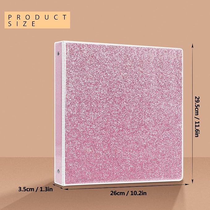 NatureTouch 3 Ring Binder, Glitter 1 Inch Organizer (10.5'' x 11.5'') Holds 8.5’’ x 11’’ Letter Size 300 Pages, Waterproof Durable View Binder, 1 Pack, Crystal Pink
