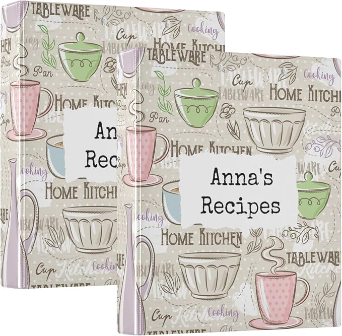 Personalized Recipe Binder 8.5x11 3 Ring Recipe Binder Customized Cook Book Binders with Clipboard&Pockets Large Recipe Organizer for Kitchen, Recipes, Family-Light Tan Home Kitchen Coffee, 2 Pack