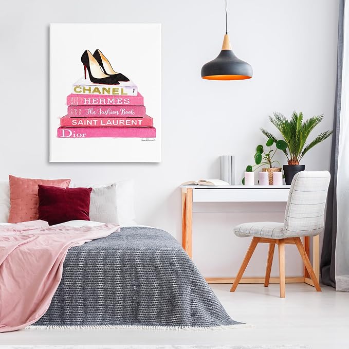 Glam Pink Fashion Books Pump Heels, 36 x 48 Inch Canvas Wall Art | Stupell Industries · By Amanda Greenwood · Ready to hang · Fashion still life charm · Made in USA