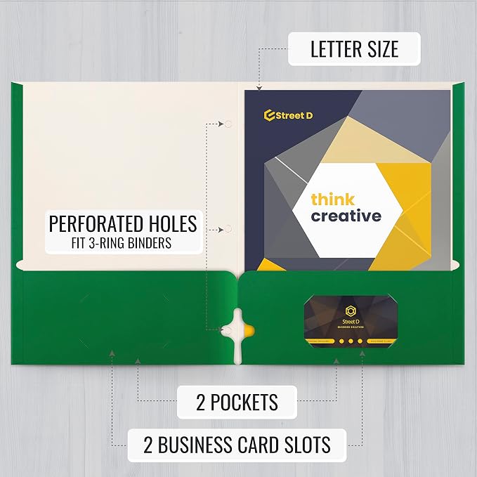 Better Office Products Green Folders, 50 Pack Letter Size Pocket Folders, Green Folders with Pockets, Two Pocket Portfolio Folders, Durable Paper Folders for School Classroom Office Organization
