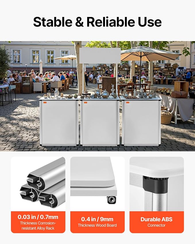 VEVOR Promotion Counter Table, Portable Tradeshow Podium Table, 30.91" x 14.96" x 71.46", Display Exhibition Counter Stand Booth Fair with Wall, Pop Up Podium with Storage Rack/Carrying Bag