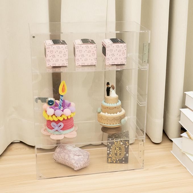 4 Shelf Acrylic Display Case with Lock, Cabinet for Collectibles | Clear lockable countertop showcase, vitrinas para colecciones, small case for figures, jewelry, bobblehead, perfume, knife