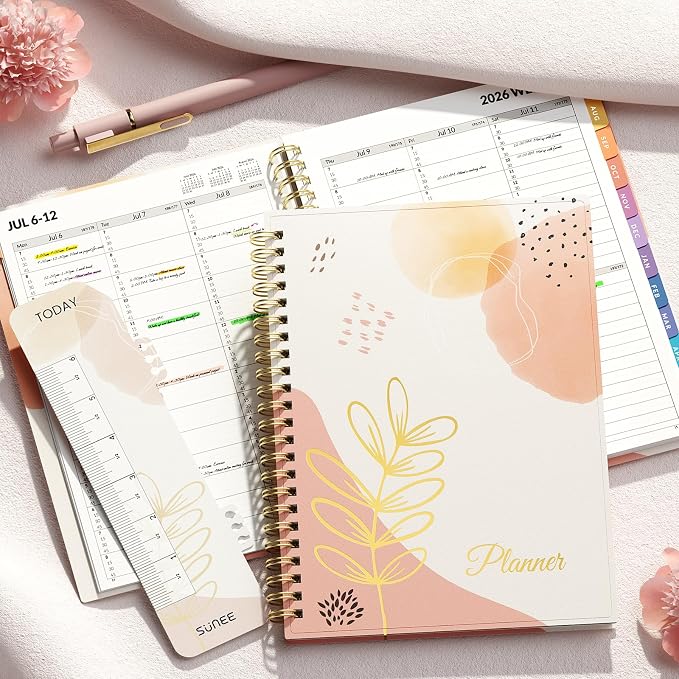 SUNEE 2026-2027 Appointment Book, Quarter-Hourly, Weekly & Monthly - from July 2026 to June 2027, 6.4"x8.3" Academic Planner, Flexible Cover, Note Pages, Bookmark, Spiral Binding, Abstract