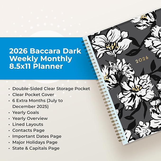 Blue Sky 2026 Weekly & Monthly Planner Calendar, 8.5"x11", Baccara Dark