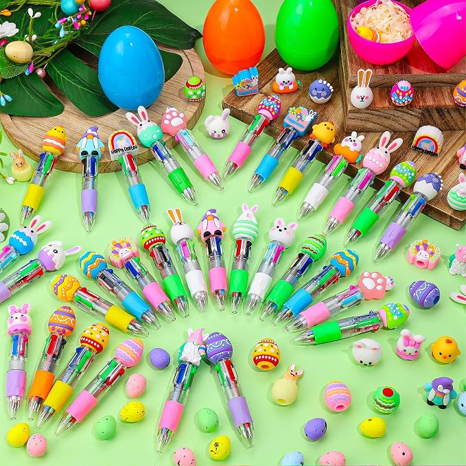 30Pcs Easter Egg Mini Multicolor Pens in One 4-in-1 Cute Pens Bulk with 30 Eggshells, Fun Gifts Assorted Ink Kawaii Ballpoint Pen