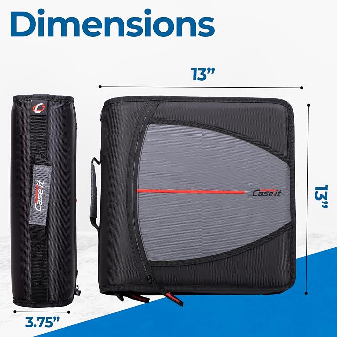 Case-it Mighty Zip Tab School Zipper Binder | 3-Inch O-Rings,600-Sheet Capacity,5-Subject Expanding File Folder,Multiple Pockets & Storage Organizer,Shoulder Strap | D-146 Jet Black,(Pack of 6)
