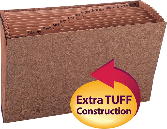 Smead TUFF Expanding File, 12 Pockets, Monthly (Jan.-Dec.) Legal Size, Redrope (70490), Brown (Pack of 5)
