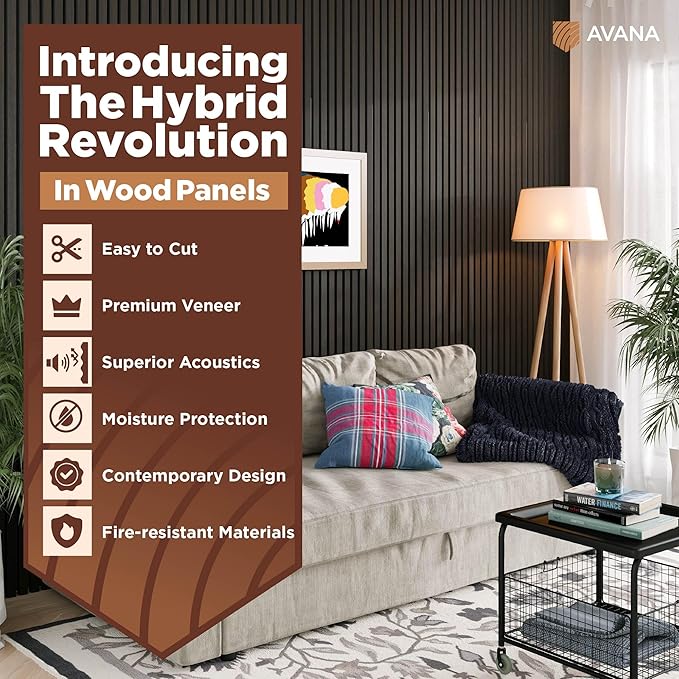 Avana Modern Acoustic Wood Wall Panels – 47.2 x 12.6 Inch Smoke Oak Acoustic Panels 2 PCs – Wall Panels For Interior Wall Decor For Homes, Offices, Studios – Sturdy And Durable Wood Panels For Wall