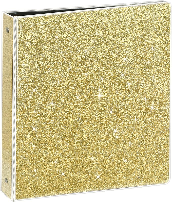 NatureTouch 3 Ring Binder, Glitter 1 Inch Binder Organizer (10.5'' x 11.5'') Holds 8.5’’ x 11’’ Letter Size 300 Pages, Waterproof Durable View Binder, 1 Pack, Gold