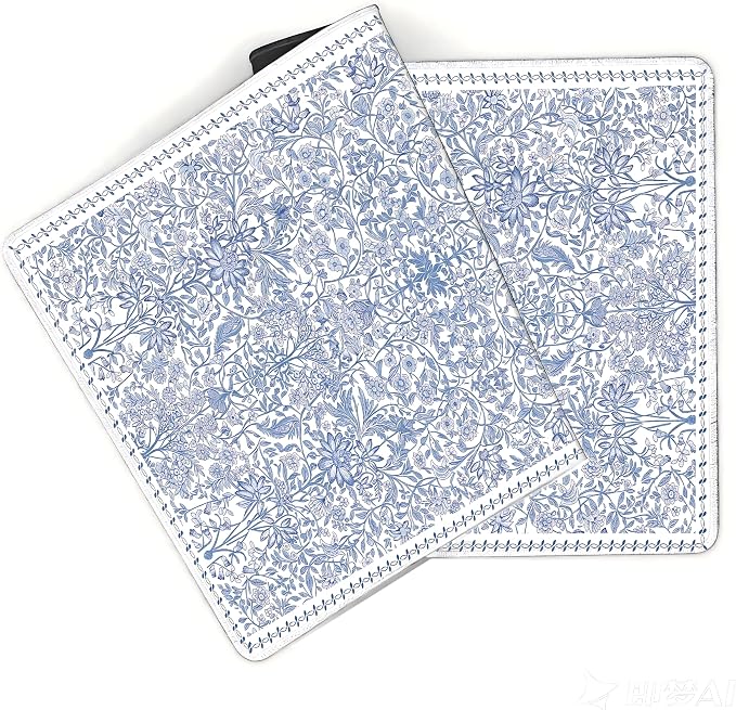 Cute Floral Aesthetic Daisy Gaming Mouse Pad, White Blue Chinoiserie Desk Mat with Anti-Slip Base & Stitched Edges, Office & Home Desk Decor for Women, 35.4" x 15.7" in Computer Desktop Mat