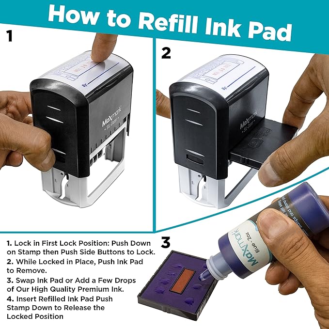 MaxMark Large Self-Inking Rubber Date Office Stamp with Paid Phrase & Date - Blue Ink, 12-Year Band - Style 3