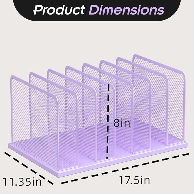 Kuntine.B 7-Section Upright Desk File Organizer Purple 2 Pack | Vertical, Mesh, Metal, Assembly, Stability, Sturdiness, Organization, Standing