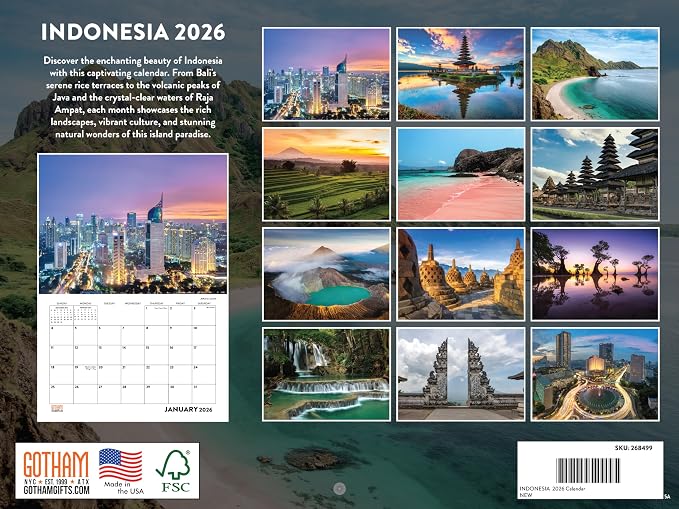 Indonesia Calendar 2026 Monthly Wall Calender 12 Month Indonesian Gifts | American Made In The USA