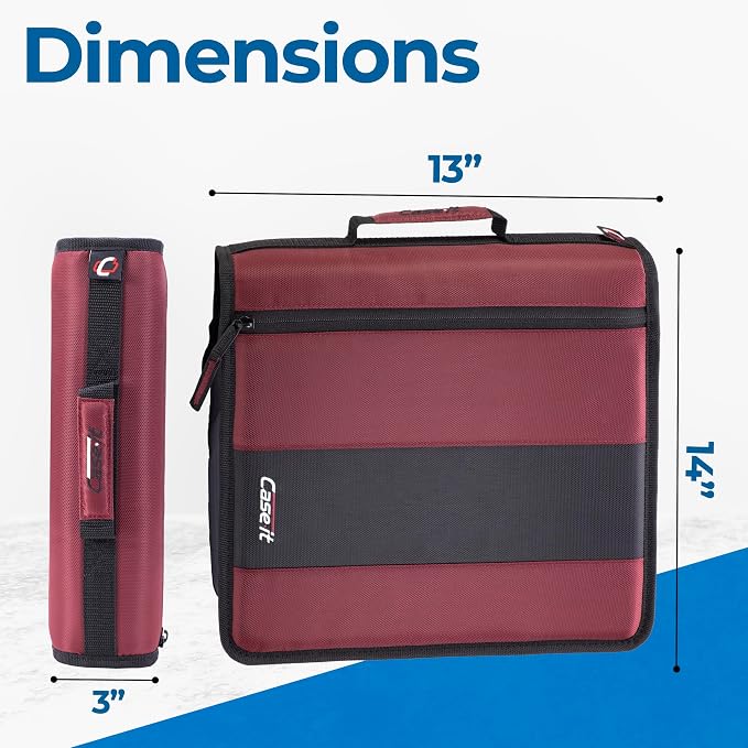 Case-it School Zipper Binder | 2-Inch O-Rings | 350-Sheet | D-251 Burgundy | Classic, Multiple Storage Pockets, Shoulder Strap, School & Office Organizer