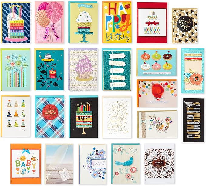 Hallmark Pack of 24 Handmade Assorted Boxed Greeting Cards, Watercolor & Pack of 24 Handmade Assorted Boxed Greeting Cards, Modern Floral