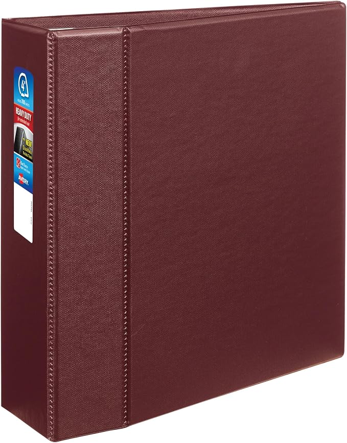 Avery Heavy-Duty 3 Ring Binder, 4 Inch One Touch EZD Rings, 4.5 Inch Spine, 1 Maroon Binder (79364) | For School, Home and Office Organization, DuraHinge Tear-Resistant Spine, DuraEdge Split-Resistant Sides, Interior Pockets