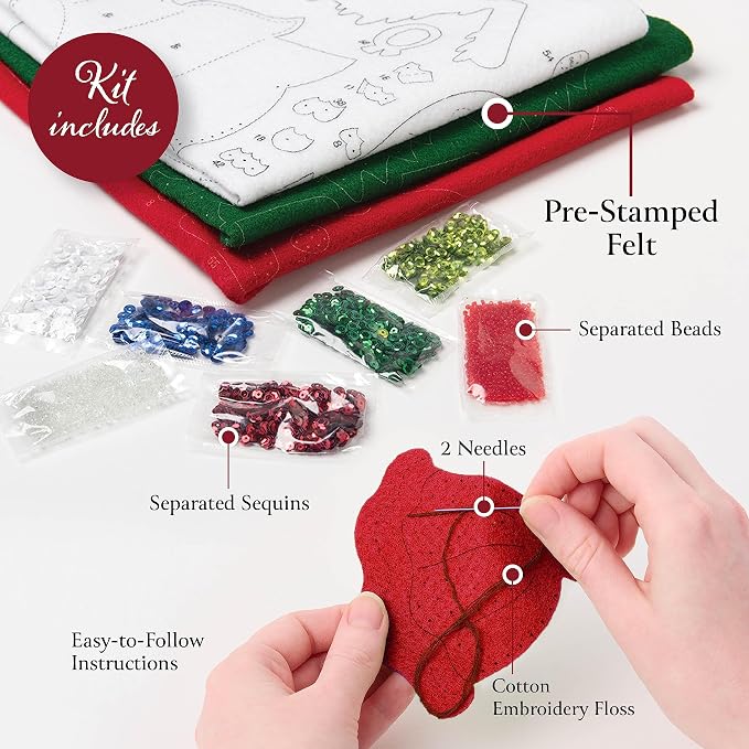 Bucilla Felt Applique 6 Piece Ornament Making Kit, Teddy Bear Traditions, Perfect for DIY Arts and Crafts, 89646E
