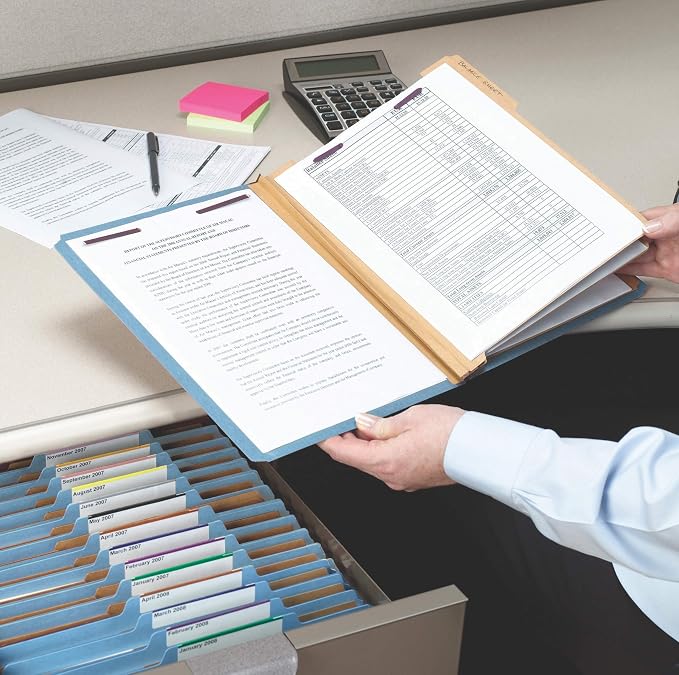 Smead Pressboard Classification File Folder with SafeSHIELD Fasteners, 3 Dividers, 3" Expansion, Legal Size, Blue, 10 per Box (19094) (Pack of 1)