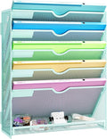 Hanging Wall File Organizer, 6-Tier Desk Organizer with Metal Mesh | Foldable Document Organizer for Office Desk, Wall Mount Magazine Rack for Mail/Books/Tablet, Mint Green