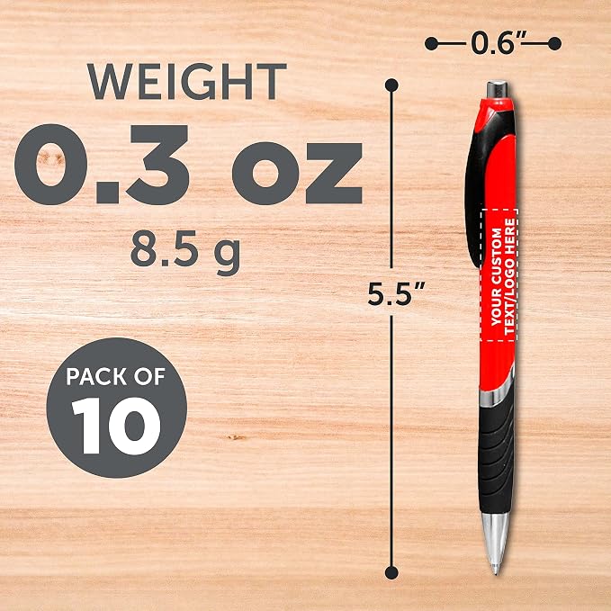 DISCOUNT PROMOS Ballpoint Pens With Rubber Grip - 10 pack - Customizable Text, Logo - Black Ink Ball Point Pen with Soft Touch Plastic - Red