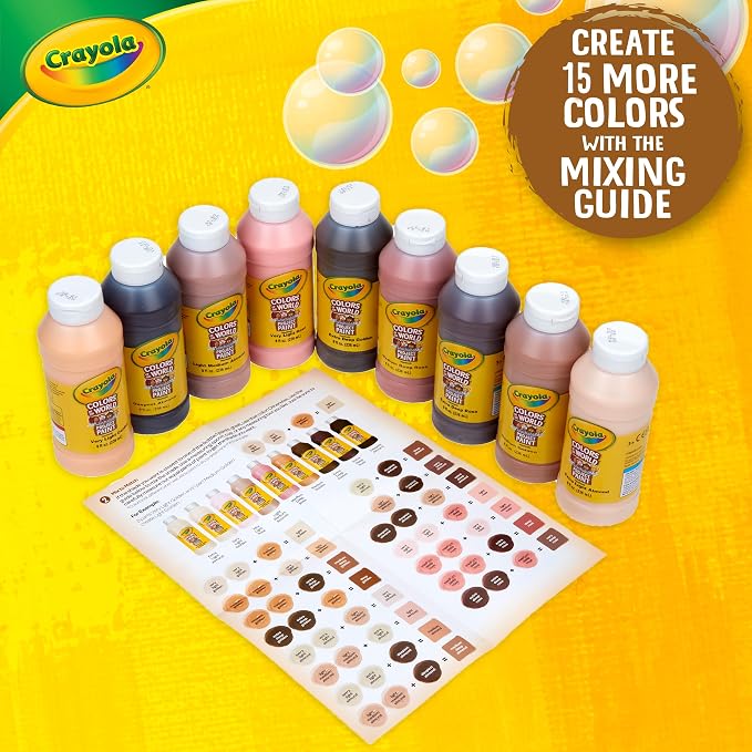 Crayola Colors Of The World Washable Paint - 8oz (9ct), Bulk Skin Tone Paint, Kids Arts & Crafts Supplies, For Teachers & Classrooms