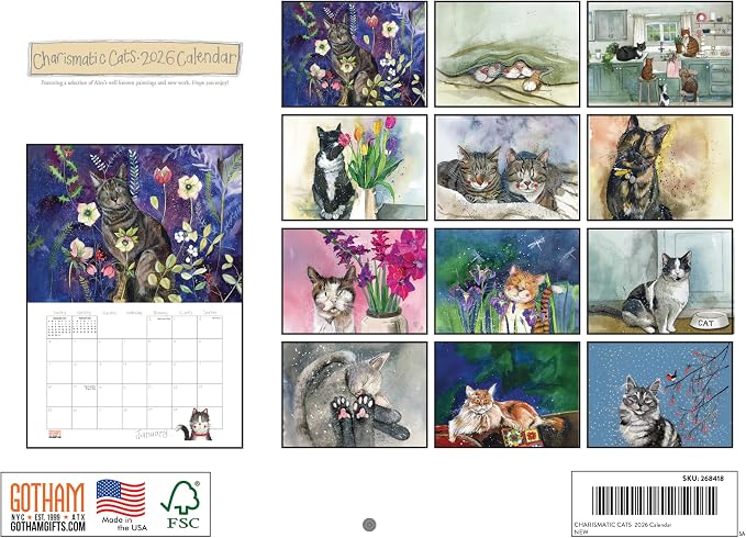 Alex Clark Calendar 2026 Charismatic Cat Monthly Wall Calender 12 Month | American Made In The USA