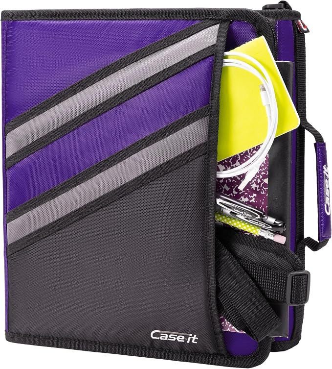 Case-it The Z Shape Zipper - Two s in One - Double Sided 1.5 Inch D-Ring - Multiple Pockets - 500 Page Capacity - Comes with Shoulder Strap, Deep Purple, Z-176