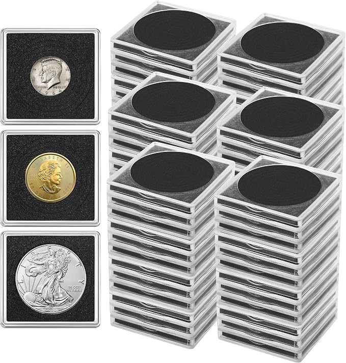 60 Pcs Clear Coin Collection Holders with 5-Size Sponge Gaskets | Plastic Coin Slabs & Coin Protectors for Silver Dollar Collectors Collection Supplies, (5 Diameters: 20/25/30/35/40mm), Black